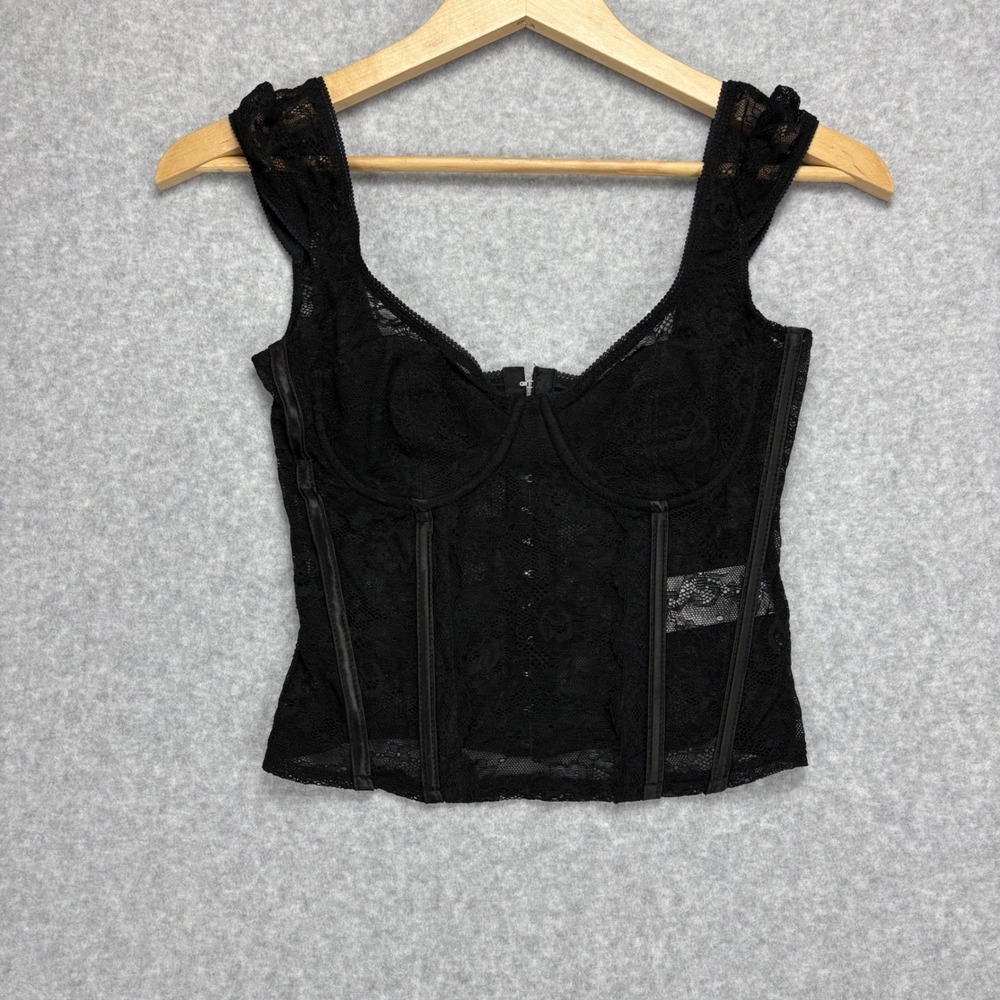 Edikted Lace Corset Top Womens S Black Sheer Boning‎ Bustier Coquette Goth Y2K